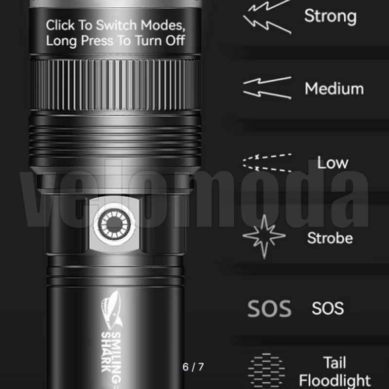 Фонарь Smiling Shark SD-0523, диод M60, zoom, дисплей, type-c