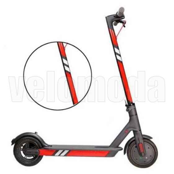 Комплект светоотражающих наклеек на руль и деку электросамоката Xiaomi M365, 1S, Pro, Pro 2 (Красный с белым)