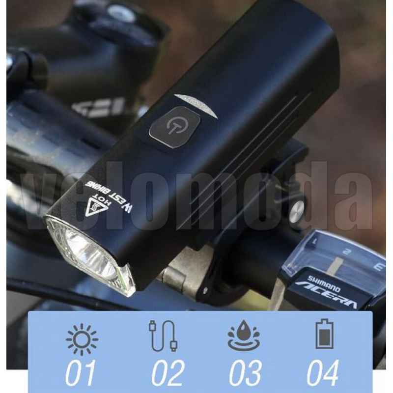 Фонарь велосипедный QB105 1300lm, 4500mAh (чёрный)