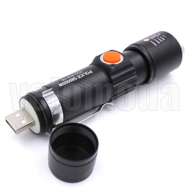 Фонарь тактический с зумом YYC-616-T6, 300 Lm, металлический, USB