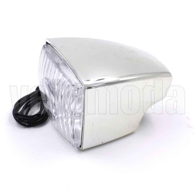 Фара передняя под динамку JY-058 с лампочкой, пластик, 6V (Хром)