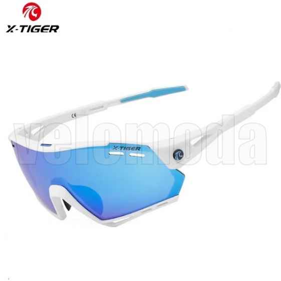 Очки велосипедные X-TIGER EXS-5-3, 3 линзы + фотохром (Бело-голубые)
