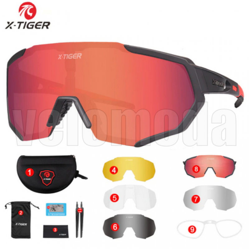 Очки велосипедные X-TIGER JPC02-5P фотохромные, поляризация UV-400 (Чёрно-красные)