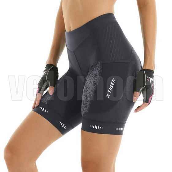 Велошорты женские X-Tiger DK-34501 M, с гелевым памперсом (Черный-розовый)