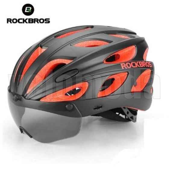 Велошлем Rockbros TT-16 с магнитной линзой (Черный с красным)