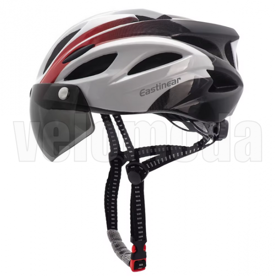 Велошлем с визором и габаритом HT-13 58-62См (Белый-красный)