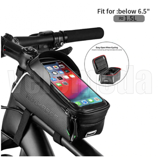 Велосумка с держателем для телефона на раму RockBros RB-017-3BK (черный карбон)