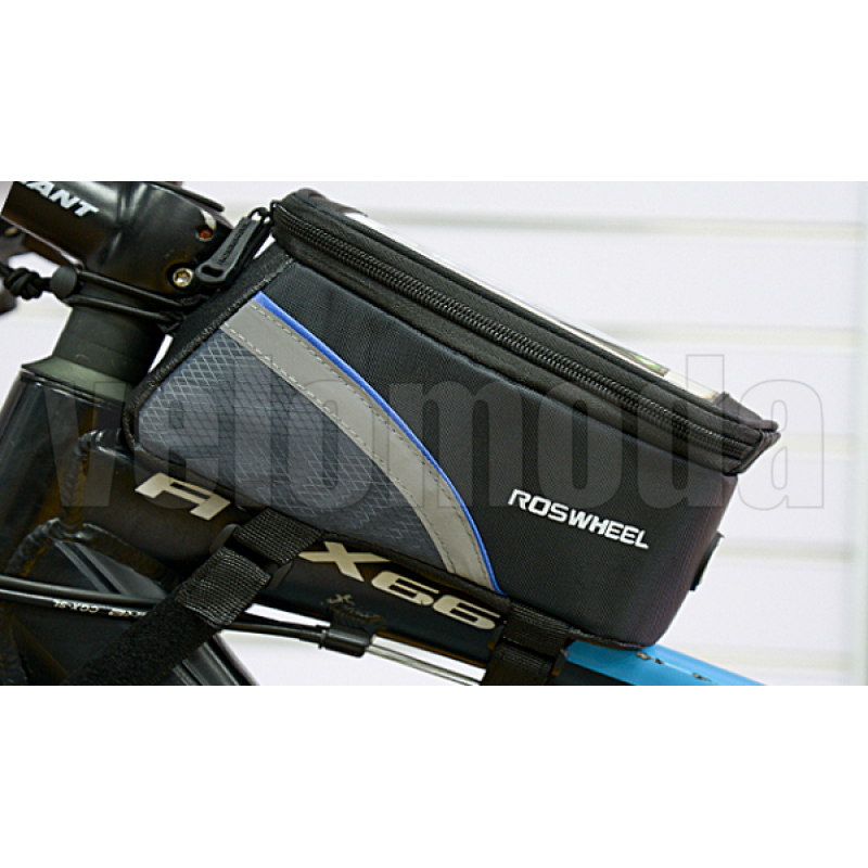 Велосумка с держателем для телефона на раму Roswheel 12496L-B5 до 6 дюймов (черная с синим)