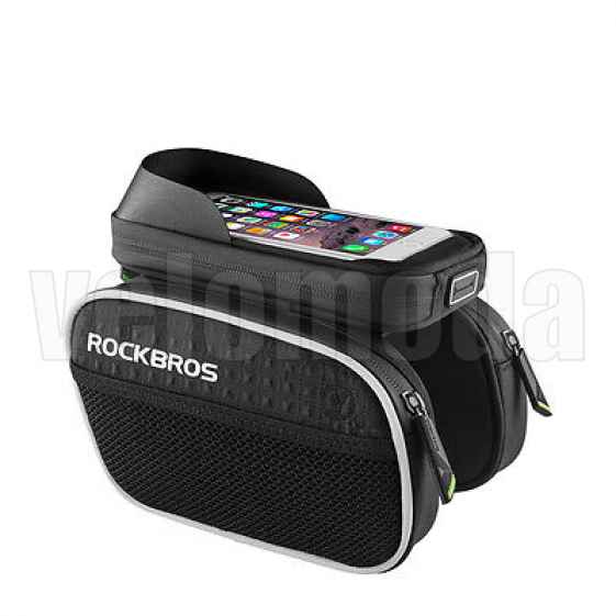 Велосумка с держателем для телефона на раму RockBros RB-024  двойная до 5.8 дюймов (черная)