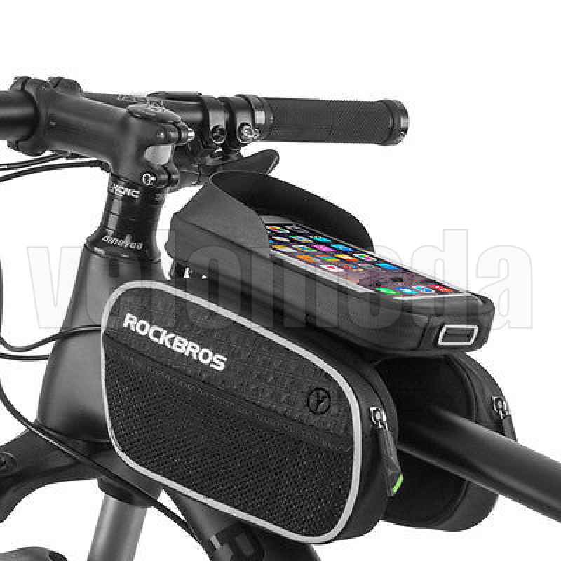 Велосумка с держателем для телефона на раму RockBros RB-024 двойная до 5.8 дюймов (черная)