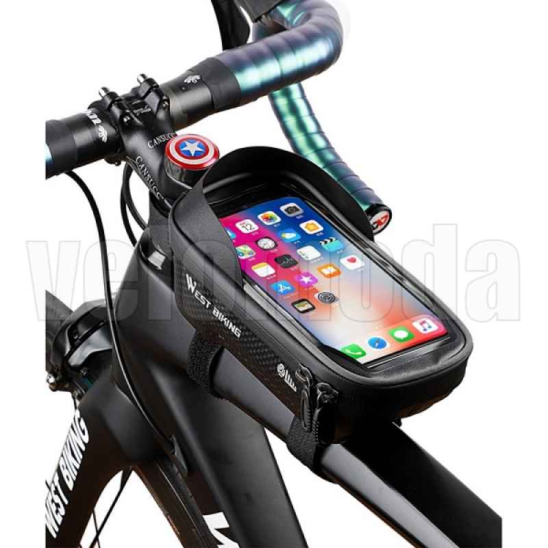 Сумка на раму WEST BIKING водонепроницаемая до 6,7 дюймов (Черная)