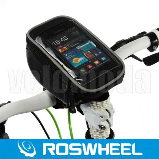 Велосумка на руль с держателем для телефона Roswheel (черная с серым)