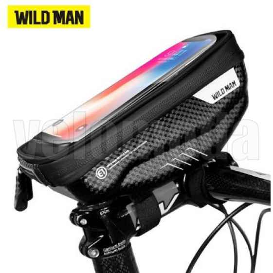 Сумка для телефона на руль Wild Man 4.7- 6.5  (черный-карбон)