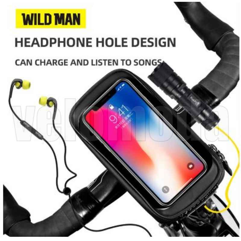 Сумка для телефона на руль Wild Man 4.7- 6.5 (черный-карбон)