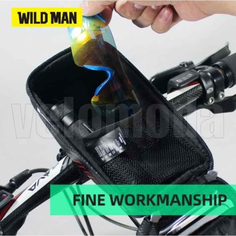 Сумка для телефона на руль Wild Man 4.7- 6.5 (черный-карбон)