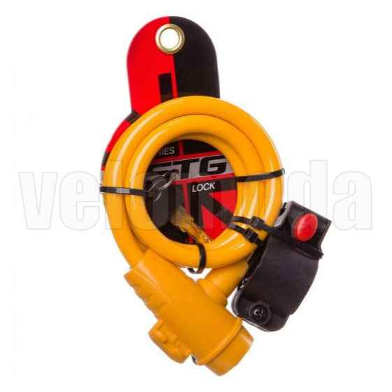 Замок для велосипеда STG X87808 10*1000 мм автоматический с креплением (Желтый)