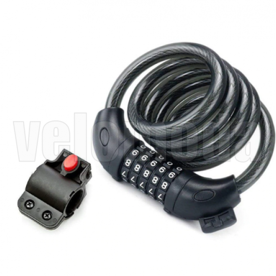 Велозамок Rockbros L50115BK тросовый, кодовый с креплением (Чёрный)