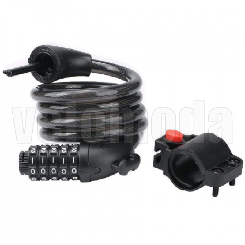 Велозамок Rockbros L50115BK тросовый, кодовый с креплением (Чёрный)
