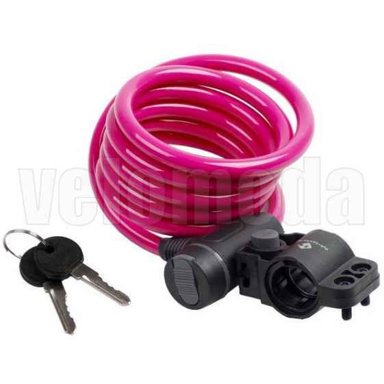 Замок велосипедный M-Wave 10*1800 мм, автоматический (Розовый)