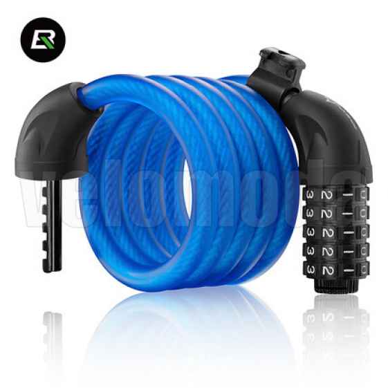 Велозамок Rockbros L50115 тросовый, кодовый с креплением (синий)